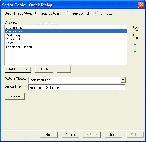 Quick Dialog Choices And Style